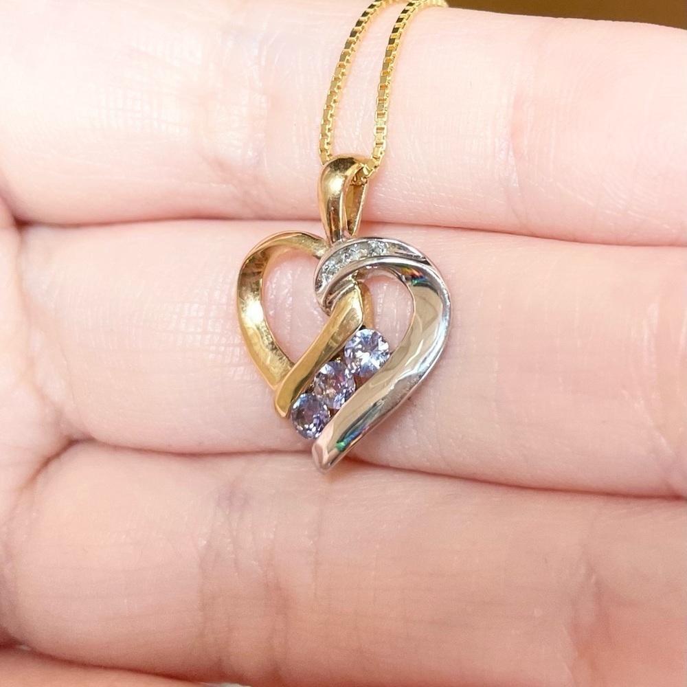 10k Tanzanite Diamond cluster heart solid yellow white gold purple blue … - Picture 3 of 9